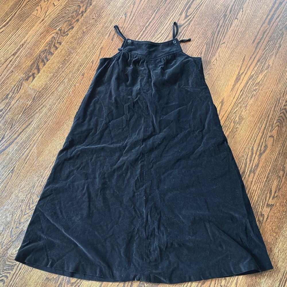 VTG 70s Navy Black Velvet Pinafore Jumper Dress Women's Modern Sz M Modest